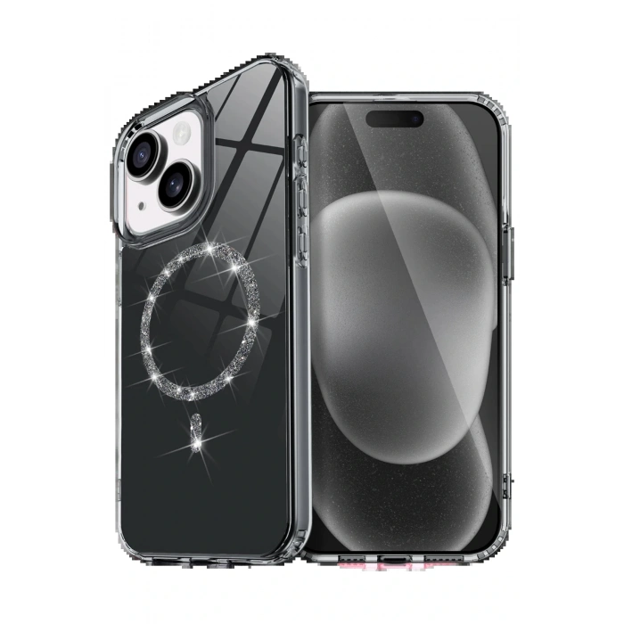 CPT05 Apple iPhone 15 Live Diamond Magsafe Kapak - Siyah