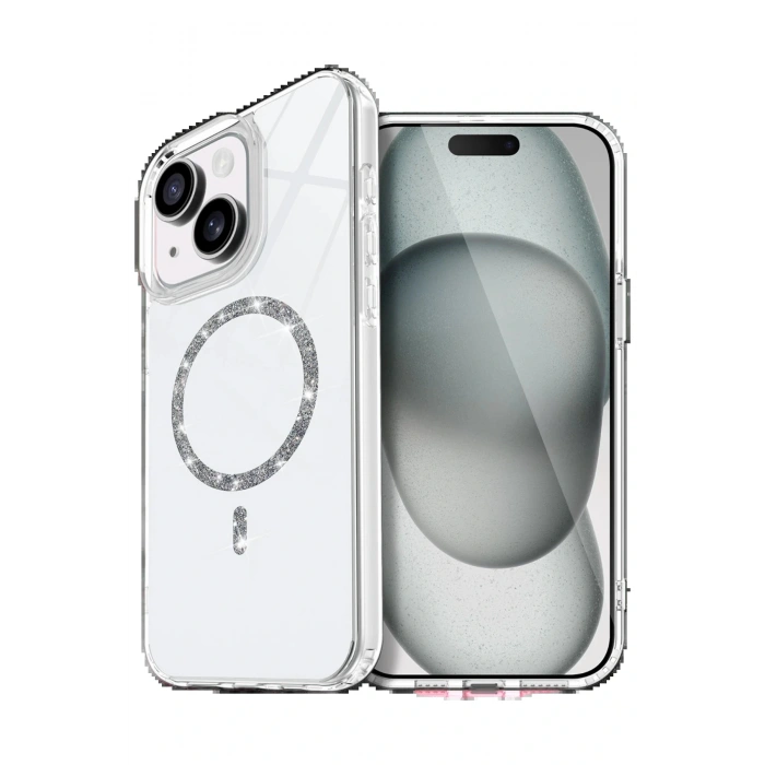 CPT05 Apple iPhone 15 Plus Live Diamond Magsafe Kapak - Şeffaf