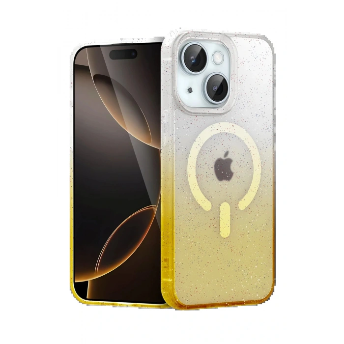 CPT05 Apple iPhone 15 Pummel Shiny Magsafe Kapak - Gold