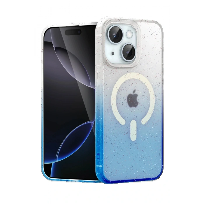 CPT05 Apple iPhone 15 Pummel Shiny Magsafe Kapak - Mavi