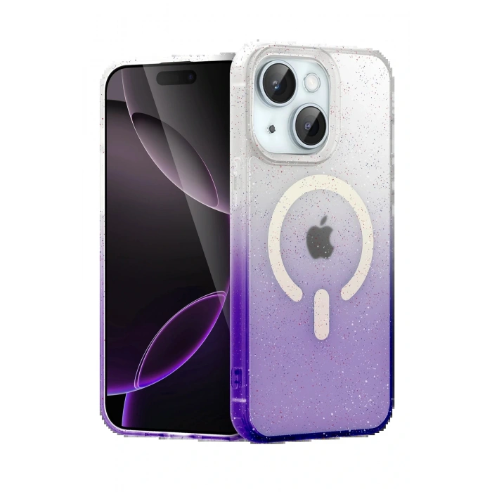 CPT05 Apple iPhone 15 Pummel Shiny Magsafe Kapak - Mor