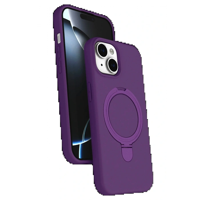 CPT05 Apple iPhone 15 Regal Magsafe Standlı Kapak - Derin Mor