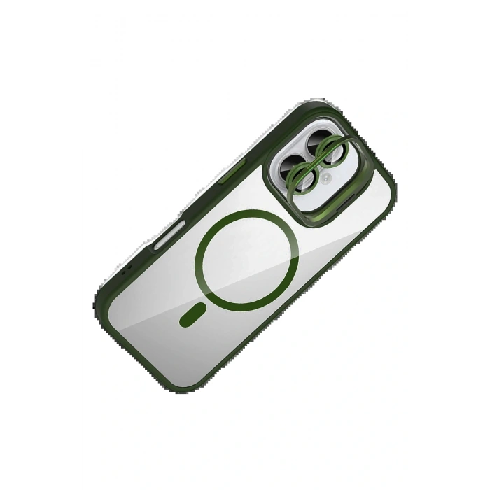 CPT05 Apple iPhone 16 Plus Remim Lensli Magsafe Standlı Kapak - Koyu Yeşil