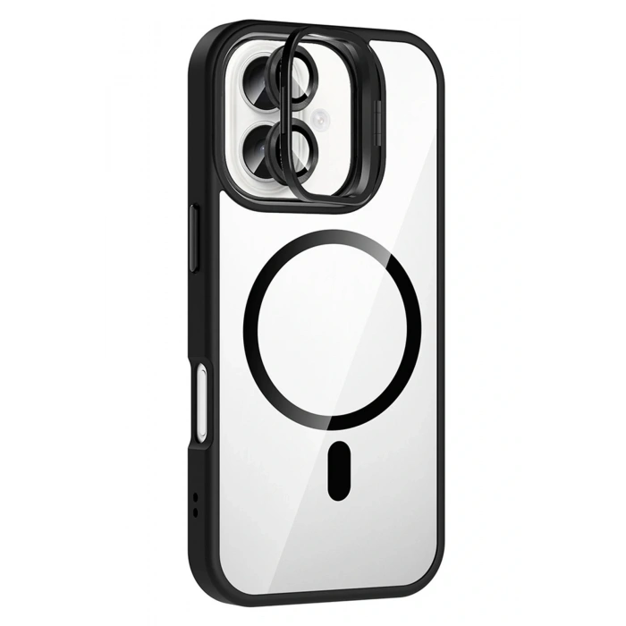 CPT05 Apple iPhone 16 Plus Remim Lensli Magsafe Standlı Kapak - Siyah