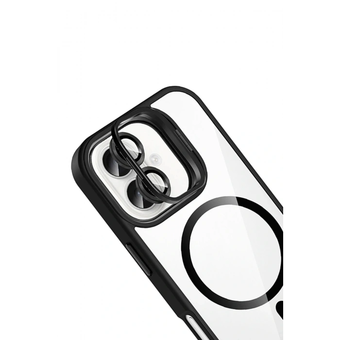 CPT05 Apple iPhone 16 Plus Remim Lensli Magsafe Standlı Kapak - Siyah