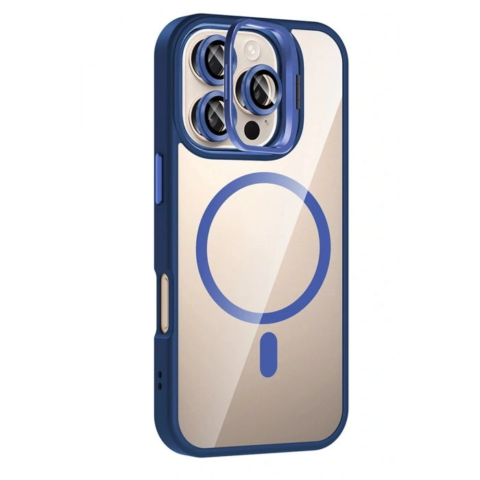 CPT05 Apple iPhone 16 Pro Max Remim Lensli Magsafe Standlı Kapak - Lacivert