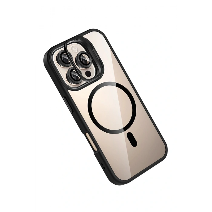 CPT05 Apple iPhone 16 Pro Max Remim Lensli Magsafe Standlı Kapak - Siyah