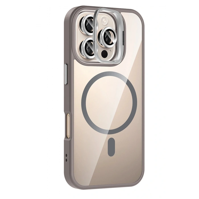 CPT05 Apple iPhone 16 Pro Max Remim Lensli Magsafe Standlı Kapak - Titan Gri