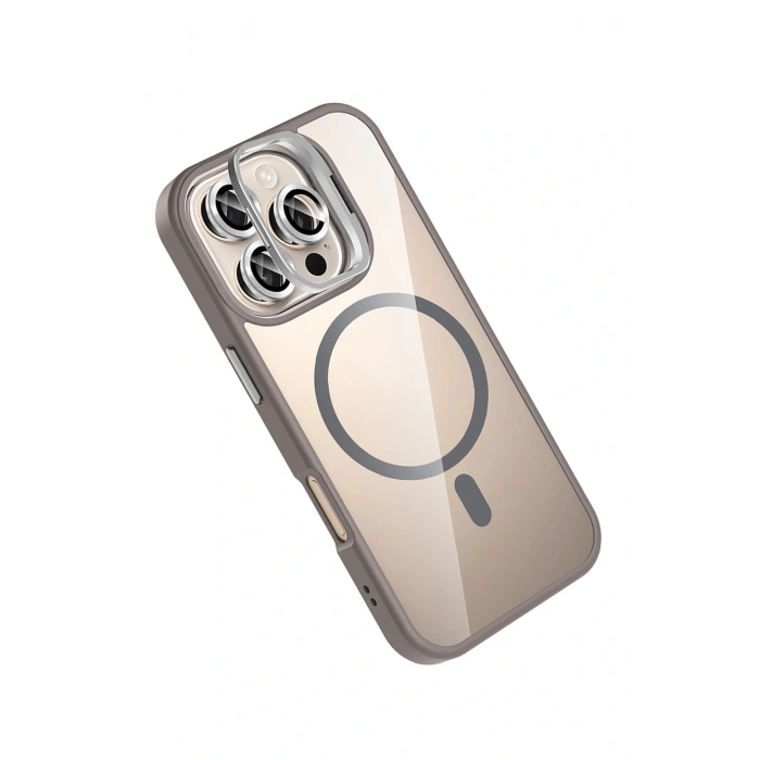 CPT05 Apple iPhone 16 Pro Remim Lensli Magsafe Standlı Kapak - Titan Gri