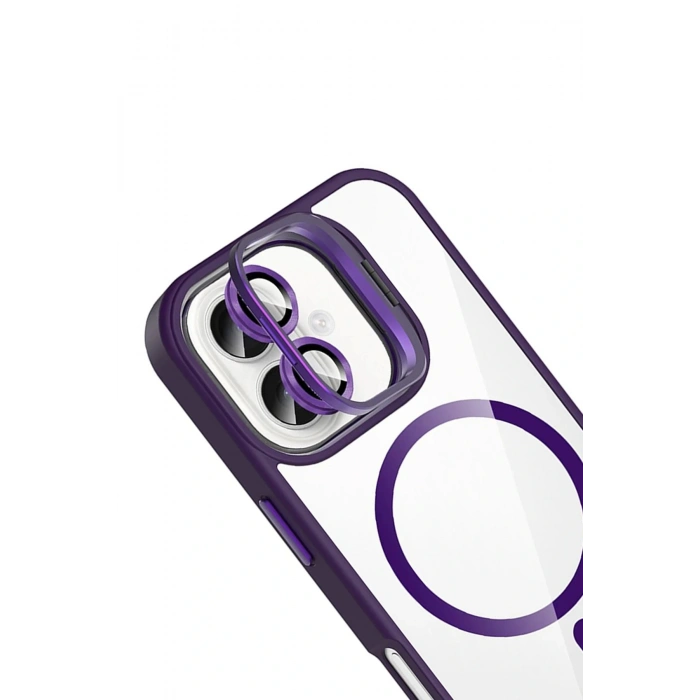 CPT05 Apple iPhone 16 Remim Lensli Magsafe Standlı Kapak - Derin Mor