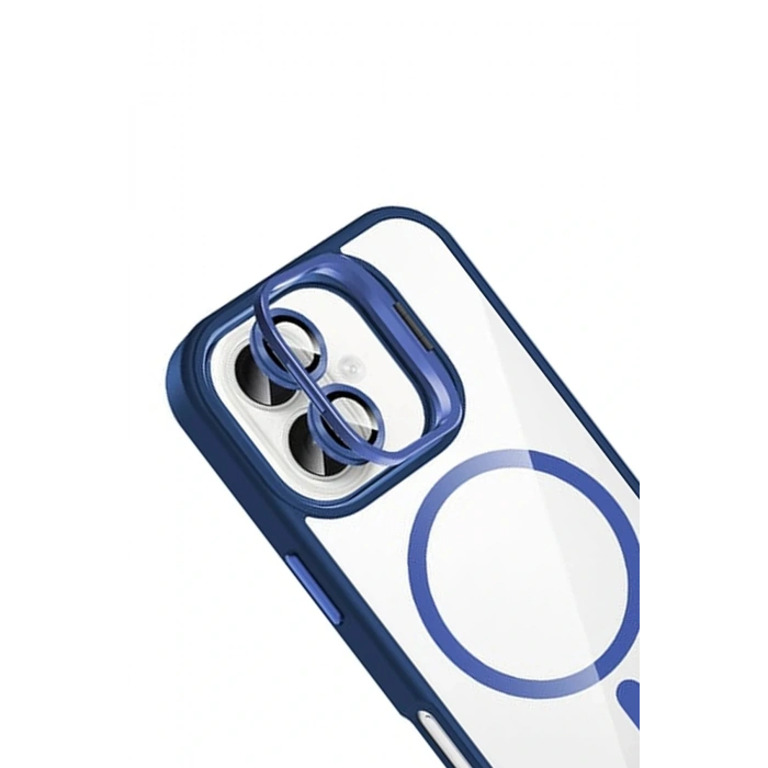 CPT05 Apple iPhone 16 Remim Lensli Magsafe Standlı Kapak - Lacivert