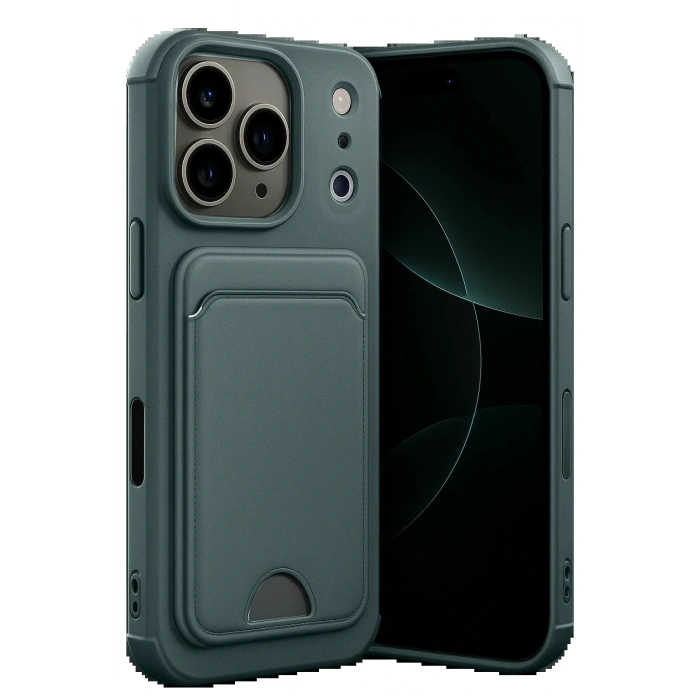 CPT05 Apple iPhone 17 Pro Max Kelvin Kartvizitli Silikon - Koyu Yeşil