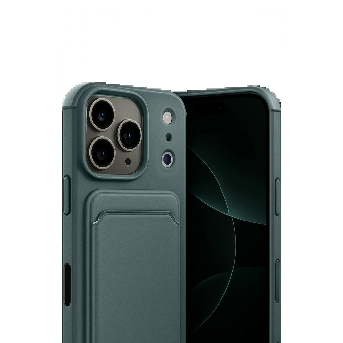 CPT05 Apple iPhone 17 Pro Max Kelvin Kartvizitli Silikon - Koyu Yeşil