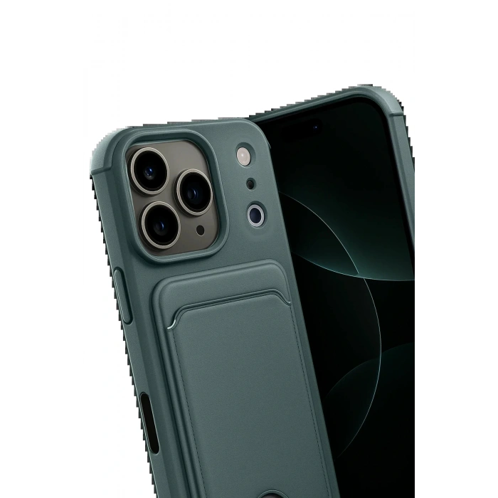 CPT05 Apple iPhone 17 Pro Max Kelvin Kartvizitli Silikon - Koyu Yeşil