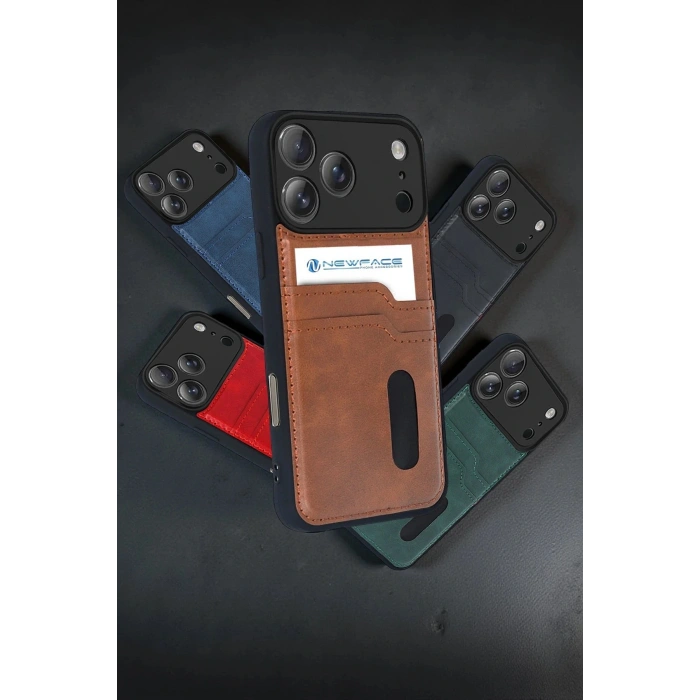 CPT05 Apple iPhone 17 Pro Sara Kartvizitli Deri Kılıf - Kırmızı