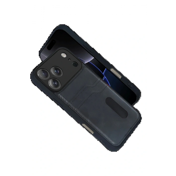 CPT05 Apple iPhone 17 Pro Sara Kartvizitli Deri Kılıf - Siyah