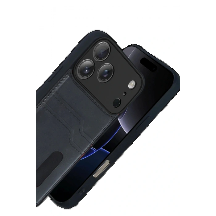 CPT05 Apple iPhone 17 Pro Sara Kartvizitli Deri Kılıf - Siyah