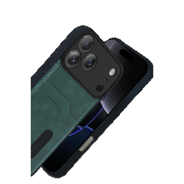 CPT05 Apple iPhone 17 Pro Sara Kartvizitli Deri Kılıf - Yeşil