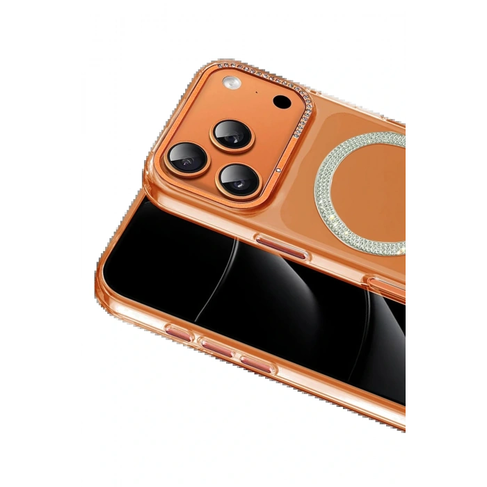 CPT05 Apple iPhone 17 Pro Tash Diamond Magsafe Kapak - Turuncu