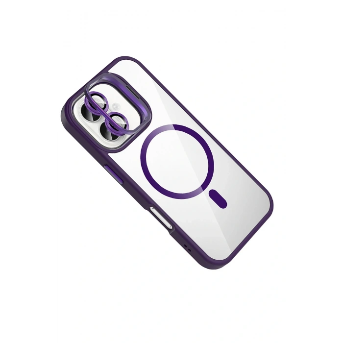 CPT05 Apple iPhone 17 Remim Lensli Magsafe Standlı Kapak - Derin Mor