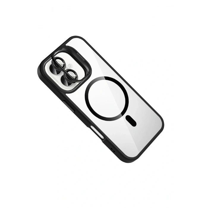 CPT05 Apple iPhone 17 Remim Lensli Magsafe Standlı Kapak - Siyah