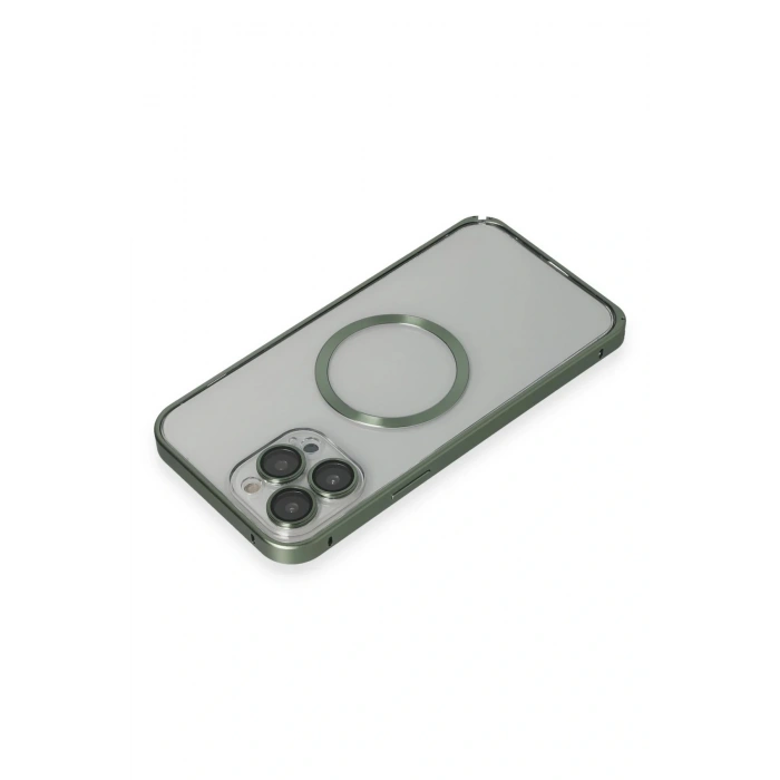 CPT05 iPhone 13 Pro Max Metal Bumper Magneticsafe Kapak - Yeşil