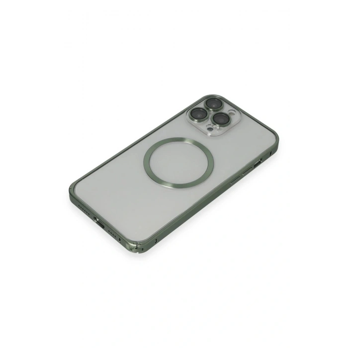 CPT05 iPhone 13 Pro Max Metal Bumper Magneticsafe Kapak - Yeşil