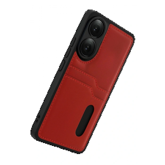 CPT05 Oppo A38 Sara Kartvizitli Deri Kılıf - Kırmızı