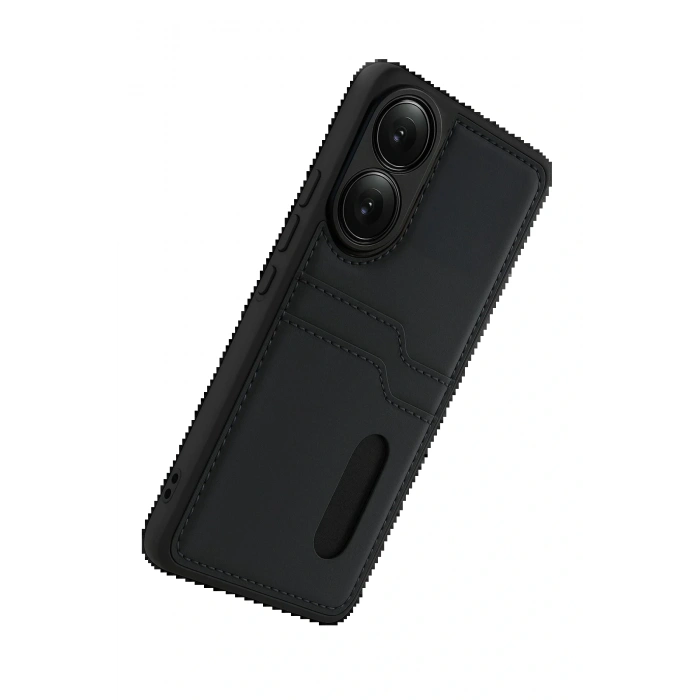 CPT05 Oppo A38 Sara Kartvizitli Deri Kılıf - Siyah