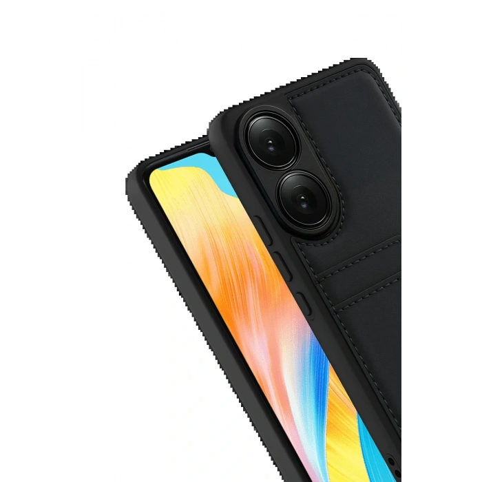 CPT05 Oppo A38 Sara Kartvizitli Deri Kılıf - Siyah