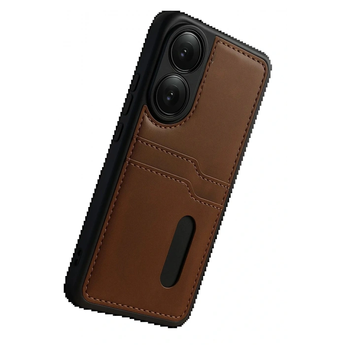 CPT05 Oppo A38 Sara Kartvizitli Deri Kılıf - Taba