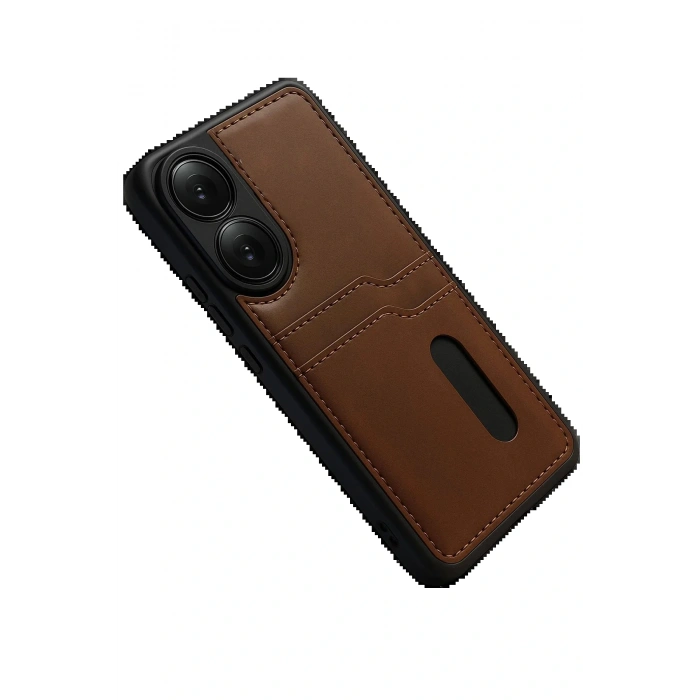 CPT05 Oppo A38 Sara Kartvizitli Deri Kılıf - Taba