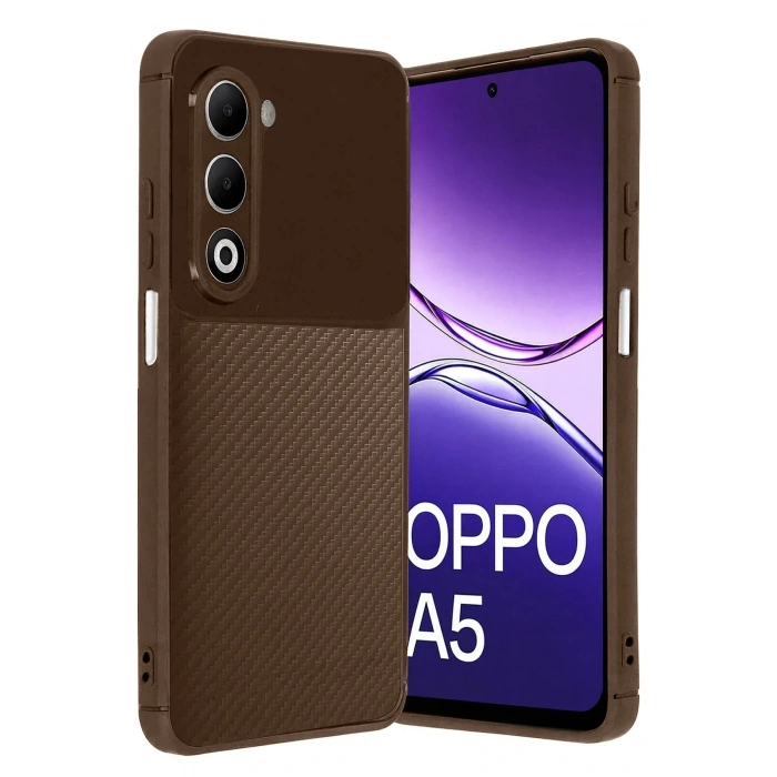 CPT05 Oppo A5 4G Auto Focus Karbon Kapak - Kahverengi