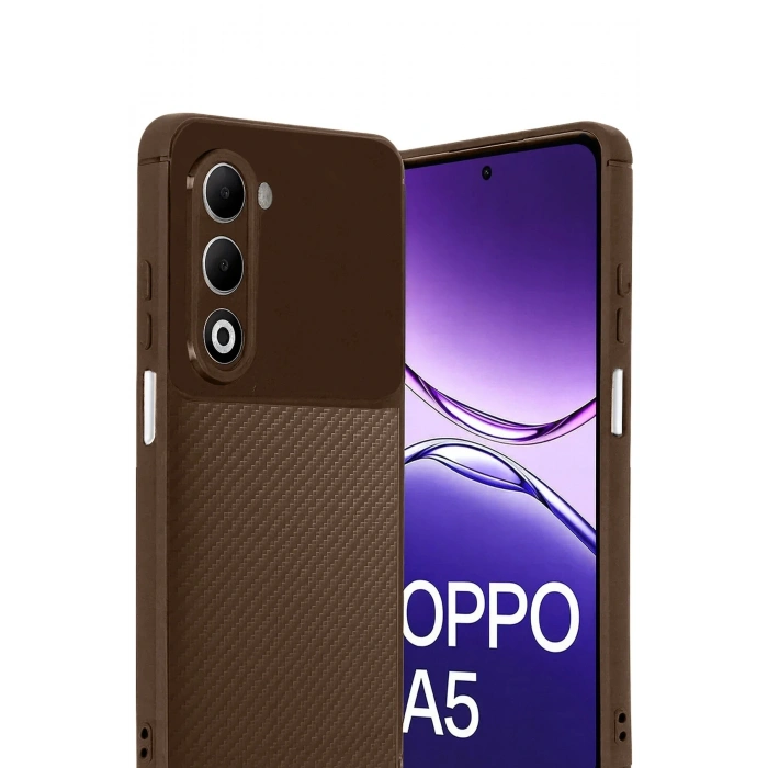 CPT05 Oppo A5 4G Auto Focus Karbon Kapak - Kahverengi