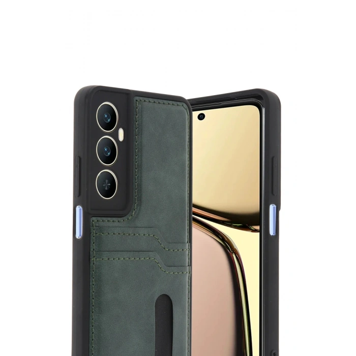 CPT05 Realme C65 Sara Kartvizitli Deri Kılıf - Yeşil