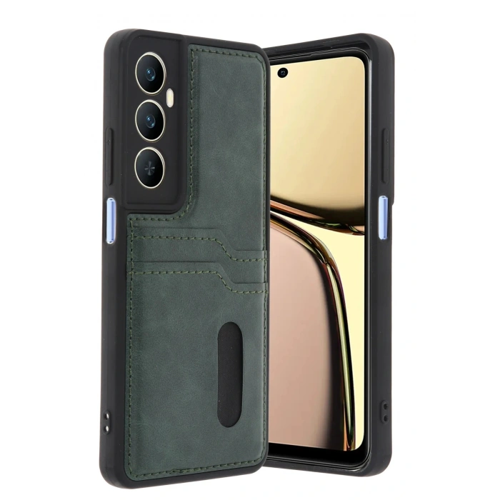 CPT05 Realme C65 Sara Kartvizitli Deri Kılıf - Yeşil