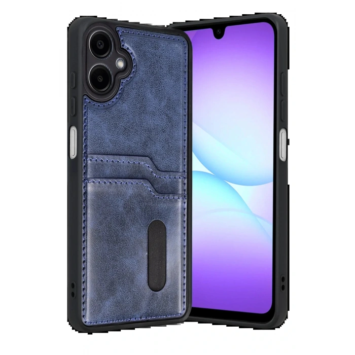CPT05 Samsung Galaxy A07 4G Sara Kartvizitli Deri Kılıf - Lacivert