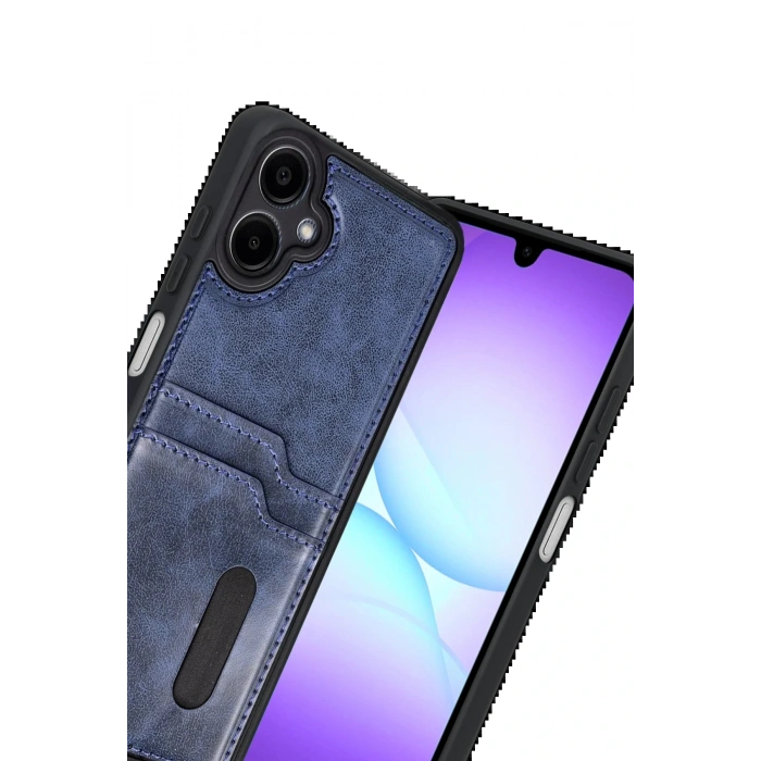 CPT05 Samsung Galaxy A07 4G Sara Kartvizitli Deri Kılıf - Lacivert