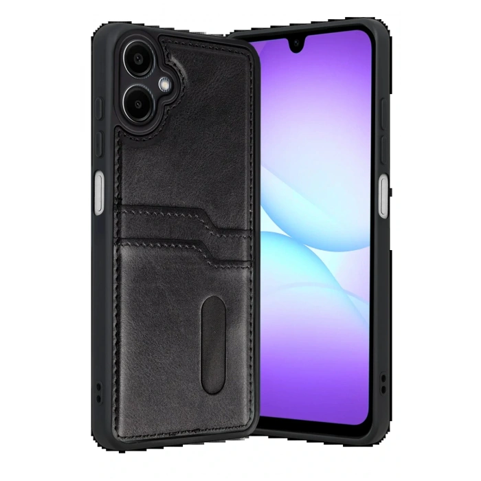 CPT05 Samsung Galaxy A07 4G Sara Kartvizitli Deri Kılıf - Siyah