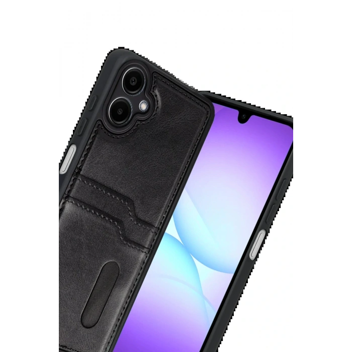 CPT05 Samsung Galaxy A07 4G Sara Kartvizitli Deri Kılıf - Siyah