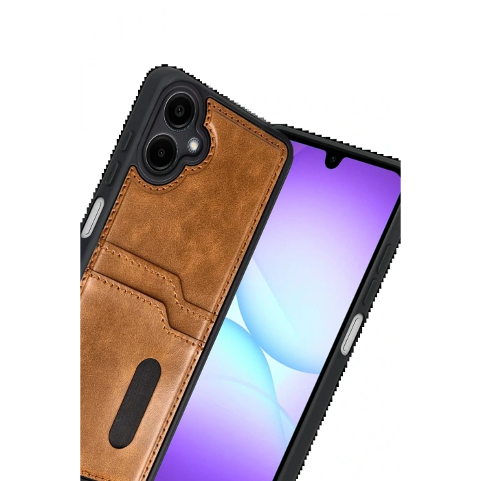 CPT05 Samsung Galaxy A07 4G Sara Kartvizitli Deri Kılıf - Taba