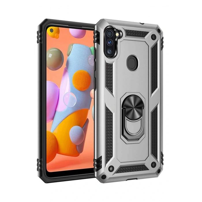 CPT05 Samsung Galaxy A11 Kılıf Sofya Yüzüklü Silikon Kapak - Gümüş