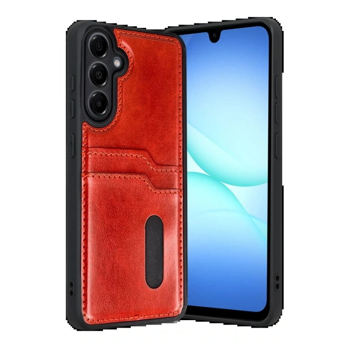 CPT05 Samsung Galaxy A17 5G Sara Kartvizitli Deri Kılıf - Kırmızı