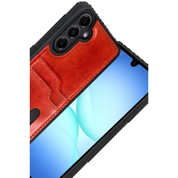 CPT05 Samsung Galaxy A17 5G Sara Kartvizitli Deri Kılıf - Kırmızı