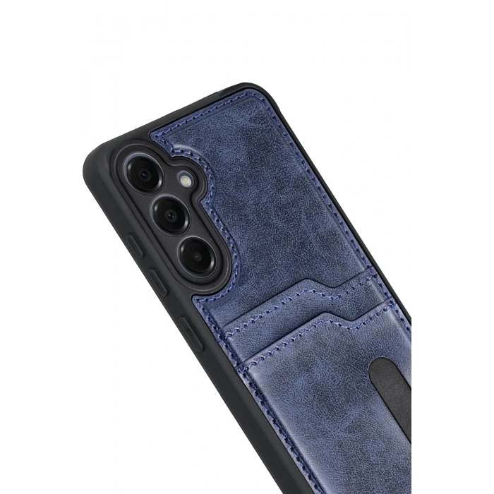 CPT05 Samsung Galaxy A17 5G Sara Kartvizitli Deri Kılıf - Lacivert