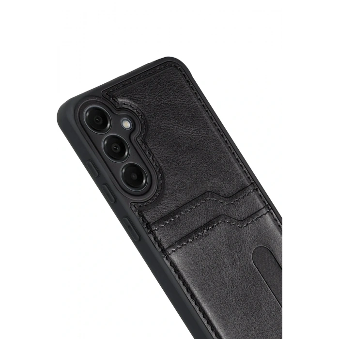 CPT05 Samsung Galaxy A17 5G Sara Kartvizitli Deri Kılıf - Siyah