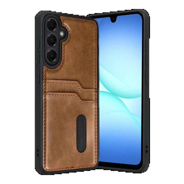 CPT05 Samsung Galaxy A17 5G Sara Kartvizitli Deri Kılıf - Taba