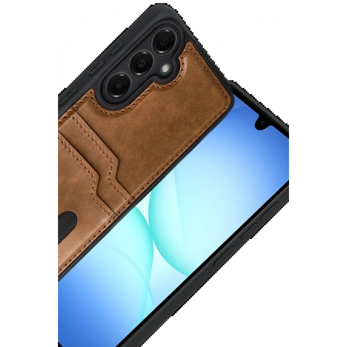 CPT05 Samsung Galaxy A17 5G Sara Kartvizitli Deri Kılıf - Taba