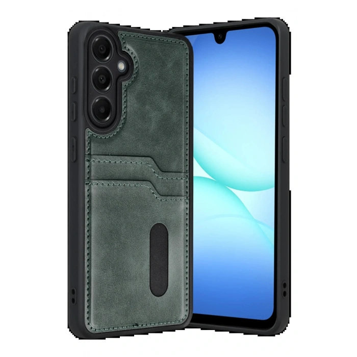 CPT05 Samsung Galaxy A17 5G Sara Kartvizitli Deri Kılıf - Yeşil
