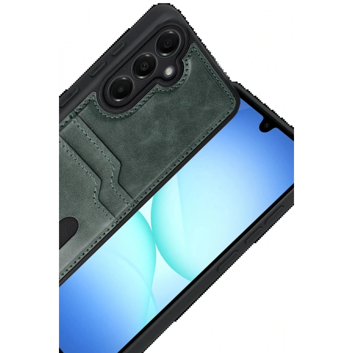 CPT05 Samsung Galaxy A17 5G Sara Kartvizitli Deri Kılıf - Yeşil
